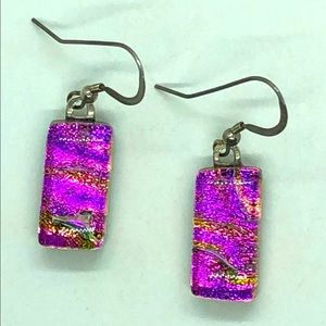 Handcrafted Silver Metal Dichroic Glass Earrings